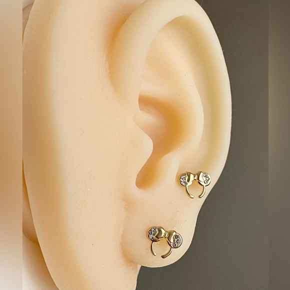 10k Solid Gold Minnie Mouse Earrings / Children’s Earrings /Gold Piercing Studs - Picture 8 of 14